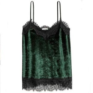 H&M Green and Black Velvet Lace Cami Small